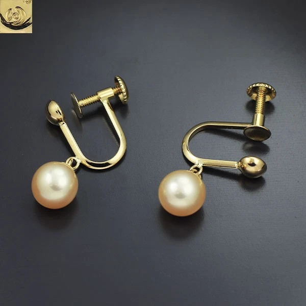 Tasaki Pearl K18YG Golden Akoya Pearl Earrings Diameter Approx. 6.3 mm - Auth fr - Image 2 of 4