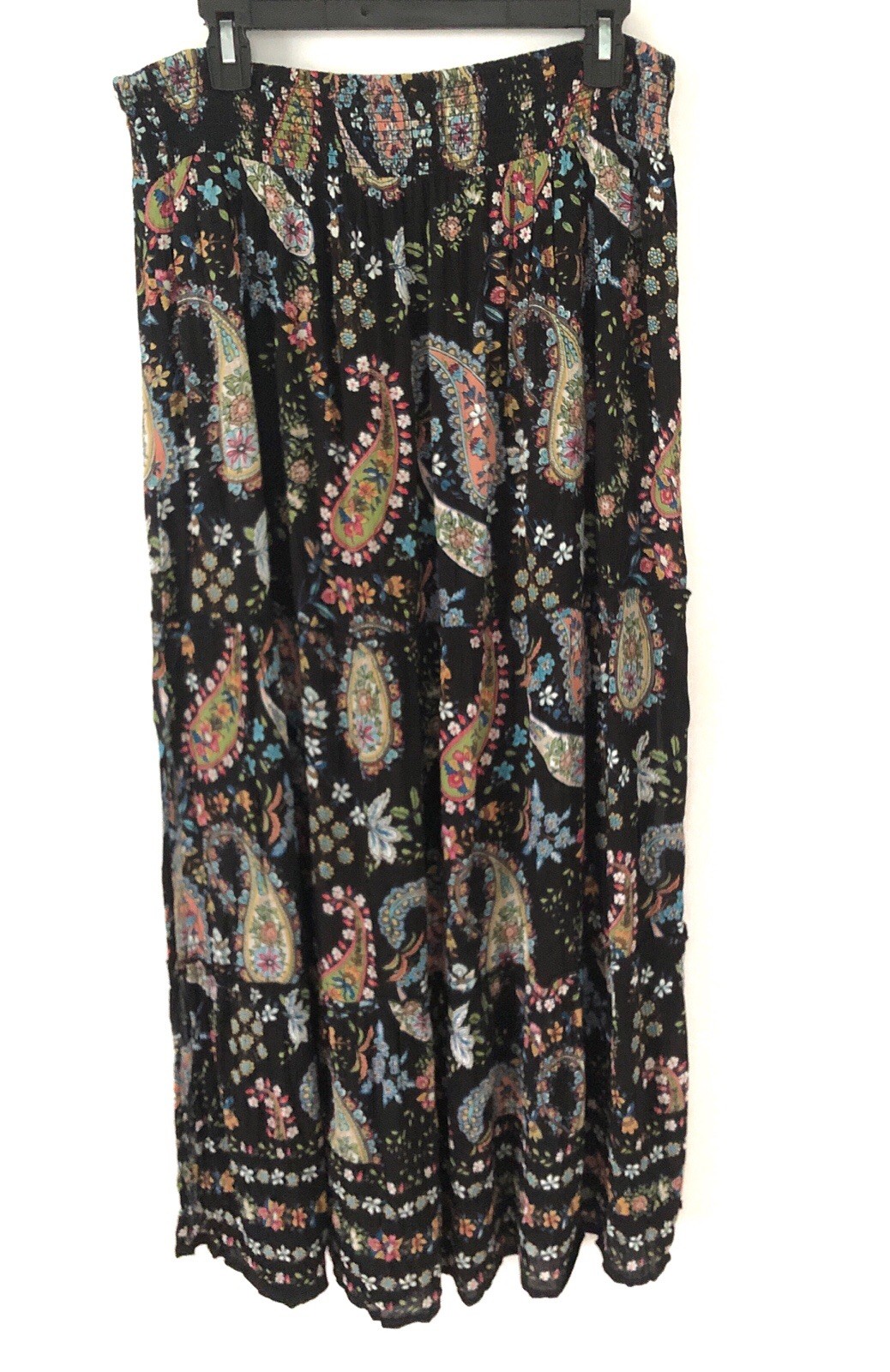 Bila Maxi Skirt Pull On Dark Floral Paisley Festival Boho Stretchy Side Slits XL-image