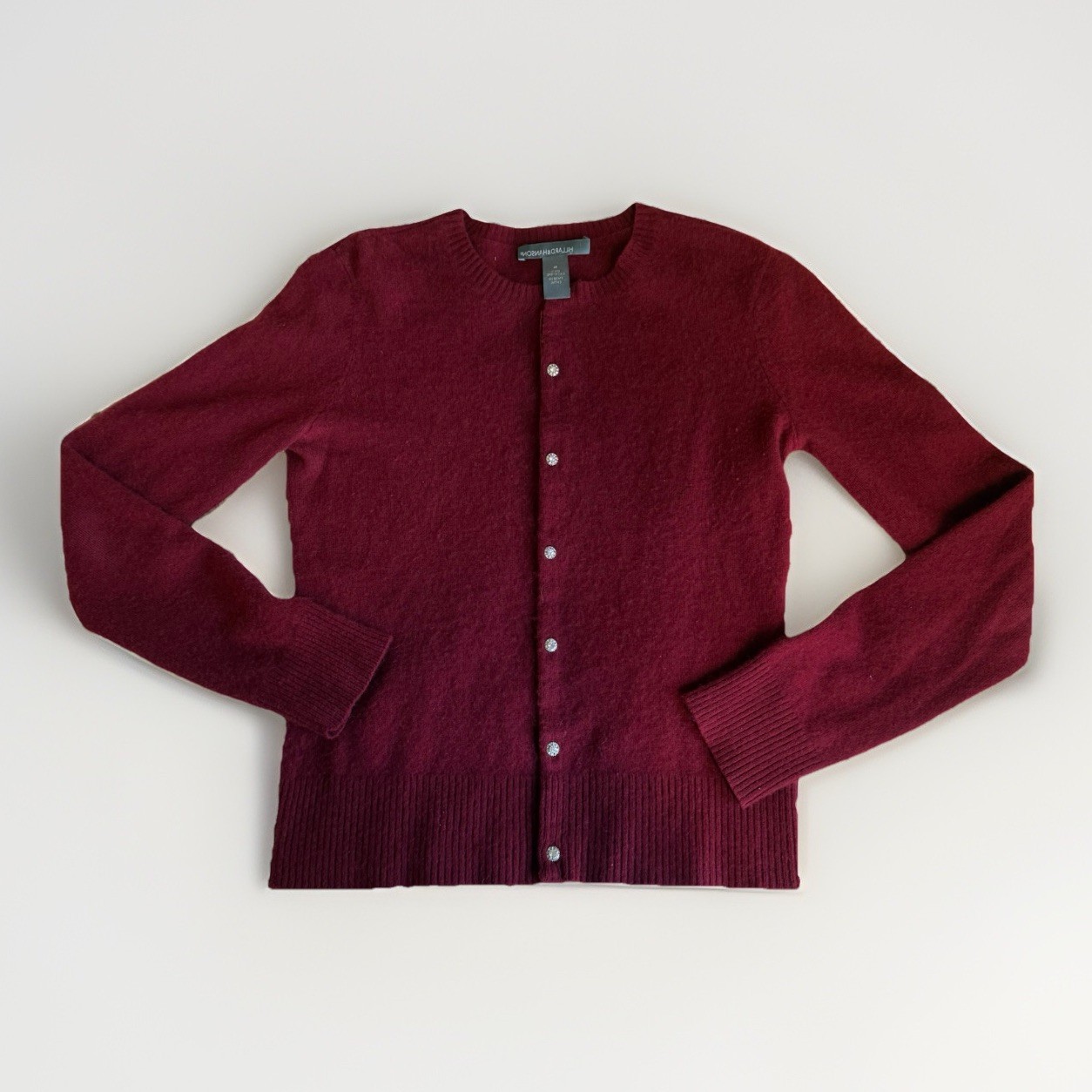 Hilardhanson 100% Cashmere Cardigan Sweater Burgundy Velvet Red Button Front S
