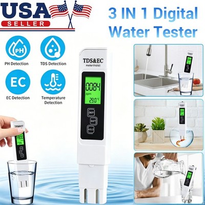 3-in-1 Backlight TDS EC Temp Tester Pen, 0-9999ppm Digital Water Quality Meter