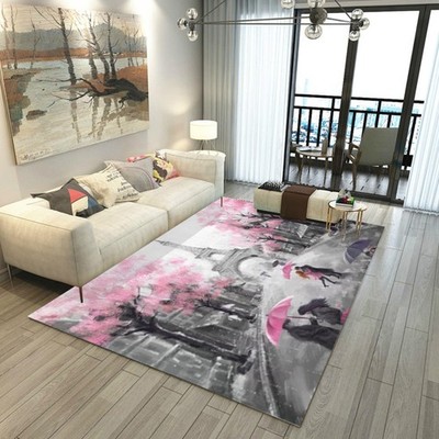 EDGZKO Paris Eiffel Tower Rugs: 4x6 Pink and Gray Area Rug Watercolor Paris T...