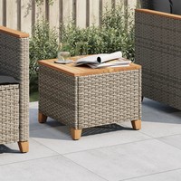 Gartentisch Grau 45X45X37 Cm Poly Rattan Akazienholz Balkon Terrasse