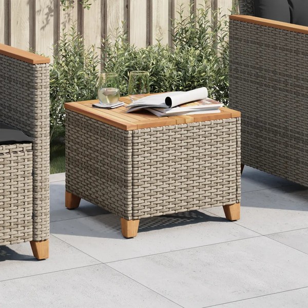 Gartentisch Grau 45X45X37 Cm Poly Rattan Akazienholz Balkon Terrasse-image