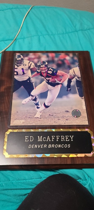 Ed McCaffrey Photo Plaque In Wood Frame In Very Good Condition 1987 See Pictures