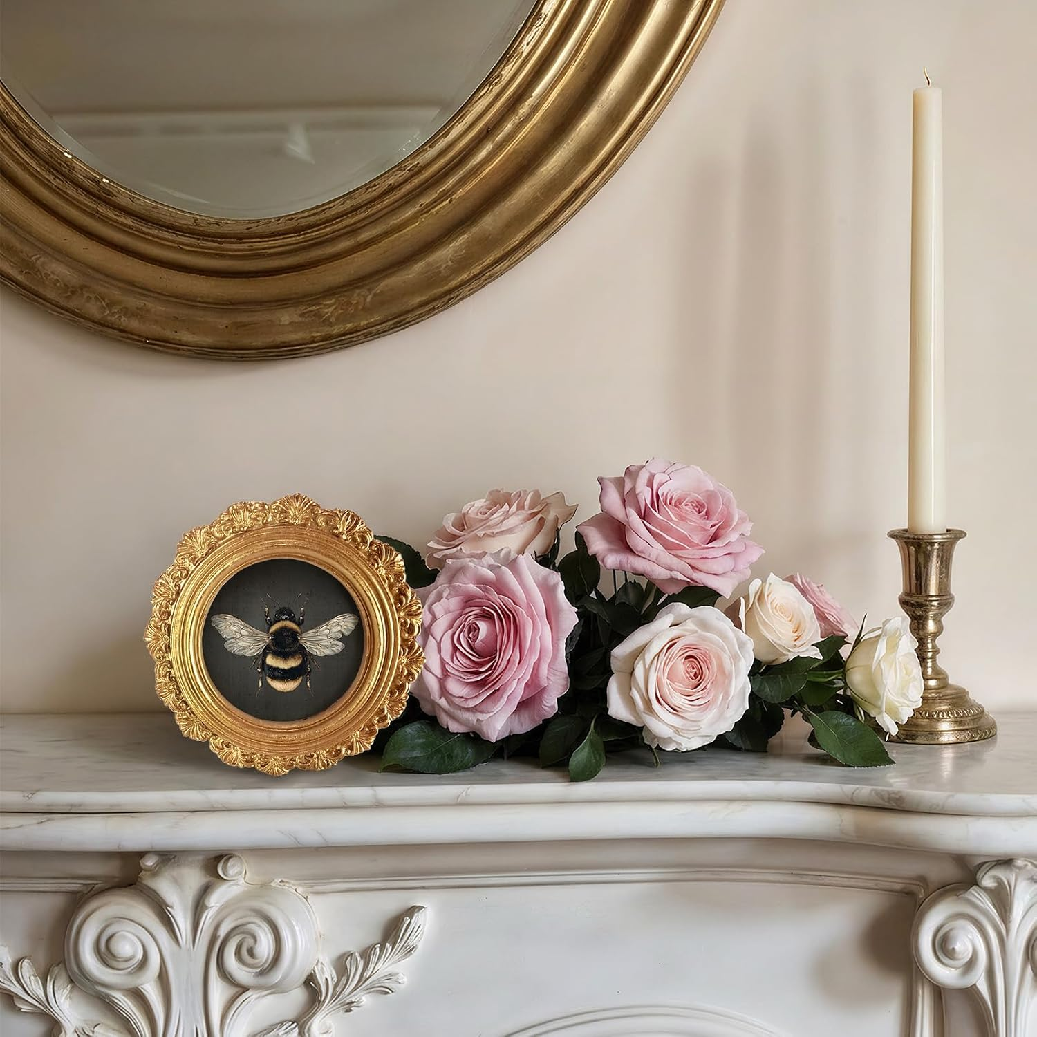 Vintage Bee Small Round Picture Frame 4in, Dark Gothic Black Mini Gold ...