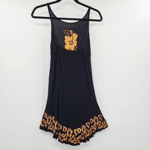 PUAKENIKENI Black and Tan Floral Print Thin Strap Gauze Shift Dress Women's Sz S - Picture 2 of 6