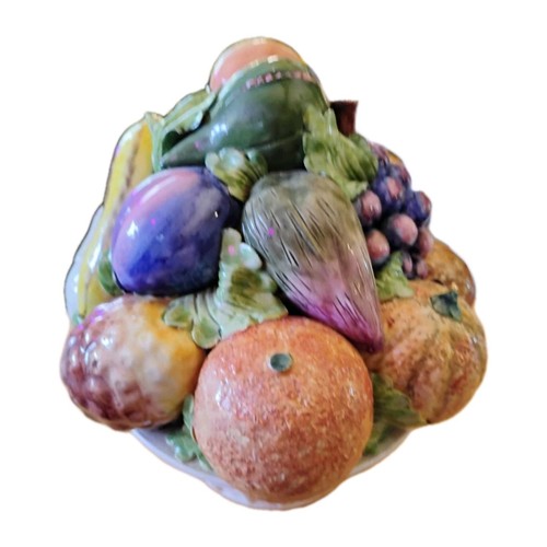 Large Italian Majolica Fruit Filled Basketweave Cornucopia Vintage SHIPS FREE - Picture 7 of 23