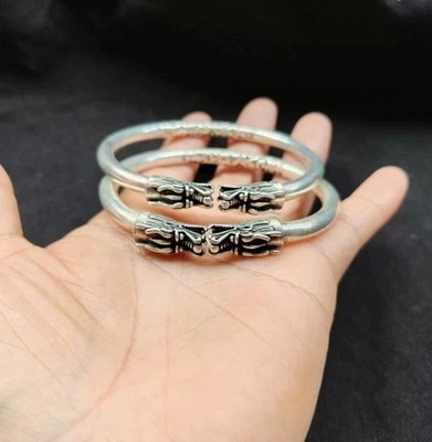 Pair Tibetan Silver Double Dragon Open Bangles Ethnic Retro Couple Jewelry