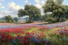 Meadow Wildflower Bluebonnets Landscape Home Decor Canvas Art Prints Painting 18