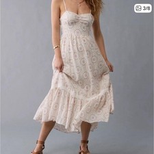 AMERICAN EAGLE Small Babydoll Tie Back Catie Corset Smocked Floral Maxi Dress 