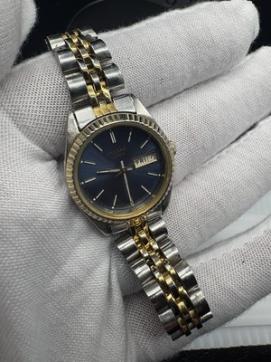 #ad #ad Pulsar Watch Women’s Blue Dial Two Tone Day Date 25mm Nice Working New Battery $23.00