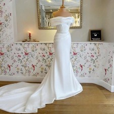 Women Satin Mermaid Wedding Gowns Off The Shoulder Bridal Dress Customized