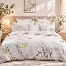 White Floral Duvet Cover Set 100 Cotton Queen, Rainkissed Leaves