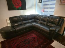 5+1 Black Faux Leather Recliner Corner Sofa Set