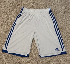 Adidas Shorts Mens L White Dazzle Basketball 3 Stripe 11" Mesh Gym MINT