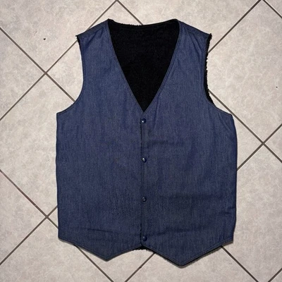 VTG Hand Made Denim And Black Sherpa Lined Western Vest Vintage - Image 1 of 4