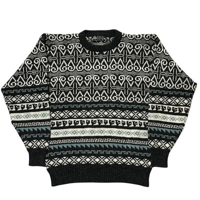 Woolmark Pure Wool Nordic Fair Isle Sweater Mens Large Charcoal Grey Knit
