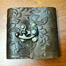 Mini Leather Journal Embossed Floral Notebook Vintage Pocket Sketchbook Brass La