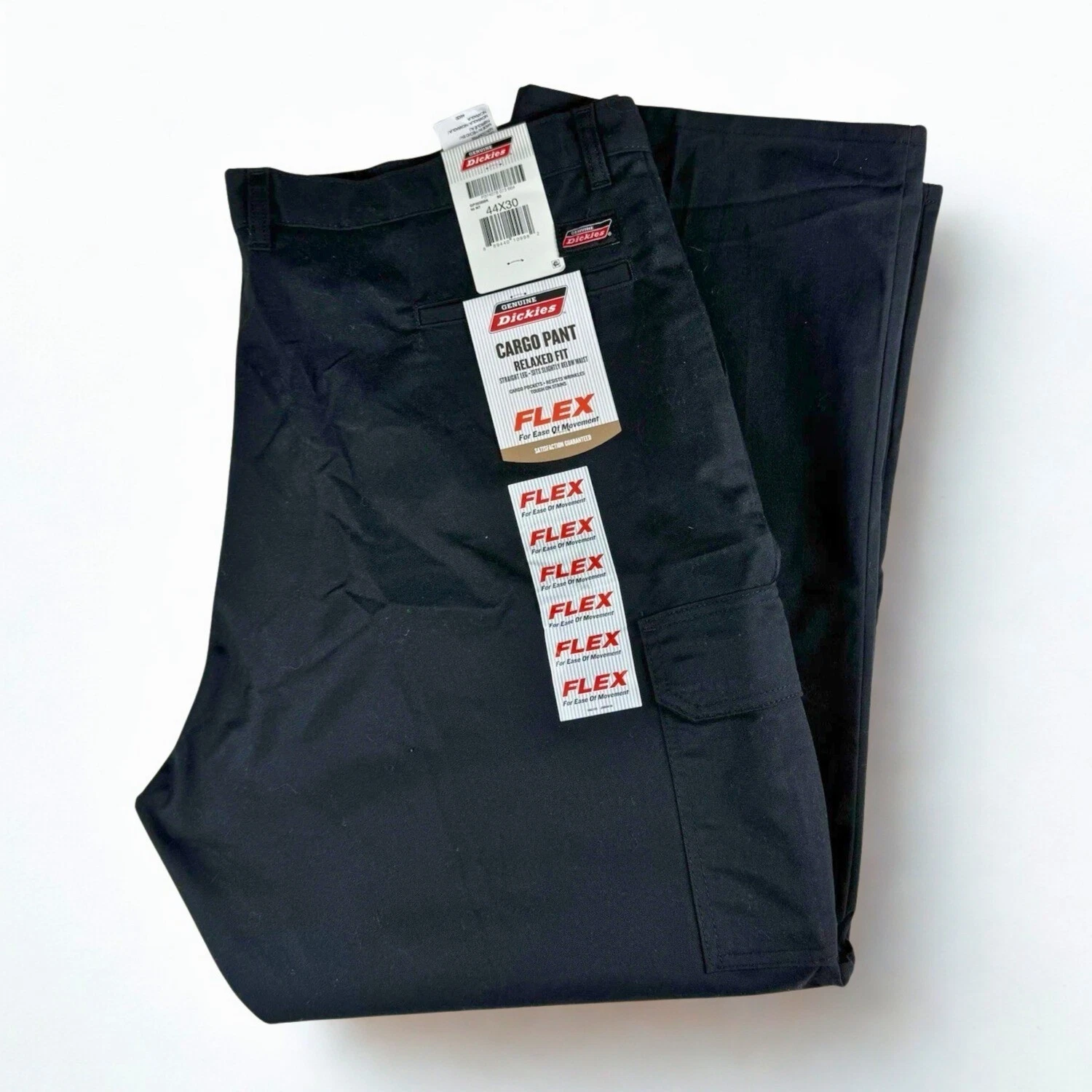 NWT Dickies Flex Cargo Pants Mens 44x30 Black Relaxed Fit Straight Leg Workwear