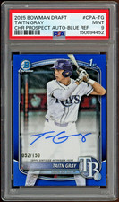 2025 Bowman Draft Chrome Taitn Gray 1st Blue /150 Refractor Auto PSA 9 Rays