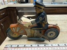 Vintage Original Marx 1930s Police Cop Windup Tin Motorcycle Toy