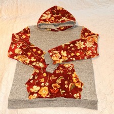 Red Grey Floral Velvety Plushy Accents On Hoodie Size Large