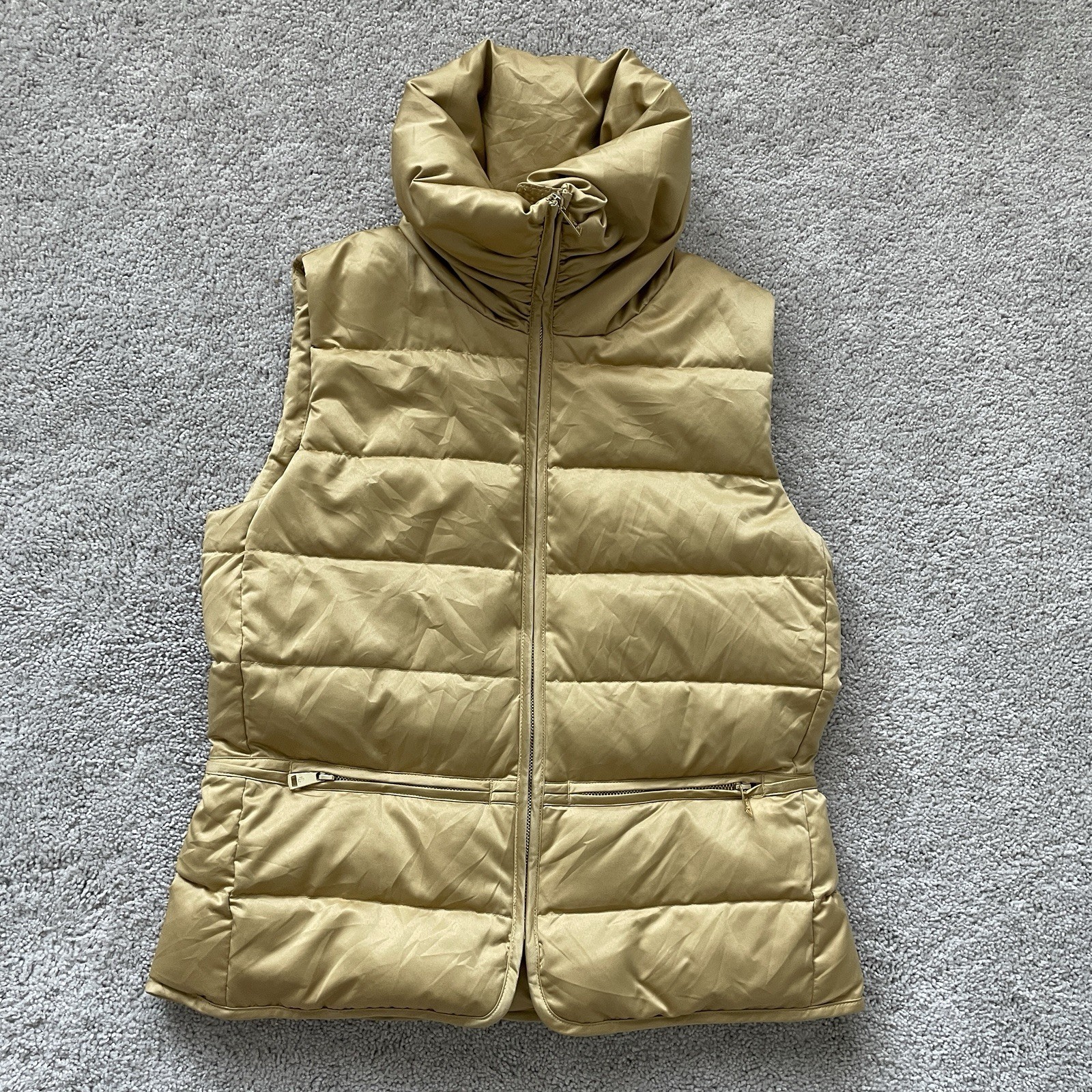 Lauren Ralph Lauren Black Label Women’s Satin/Gold Quilted Down Vest M $295 SRP