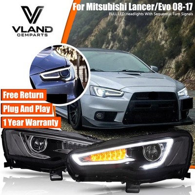 VLAND LED Projector Headlights For Mitsubishi Lancer/Evo 2008-2017 W/Animation