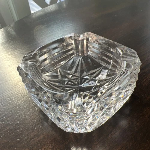 Vintage Signed Waterford Crystal Ashtray Vertical & Cross Cuts Star On Bottom