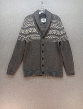 Old Navy Fair Isle Grandpa Knit Cardigan Sweater Men's Large Grey White