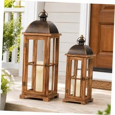 Large Decorative Lanterns Pack Farmhouse Wood Lanterns Indoor Outdoor 2