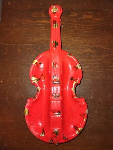 Vintage Royal Haeger Red Ceramic Large Violin Ashtray