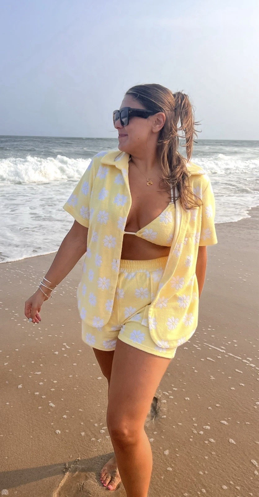 Yellow The Label Button Down Shirt Terry Floral Short Sleeve