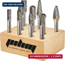 Tungsten Carbide Burr Set 1/4" Shank 10PC Double Cut Rotary Cutting Burrs Die Gr