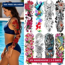 8 Sheet Full Arm Temporary Tattoo, Waterproof Flower Bird Tiger Fish Fake Sleeve