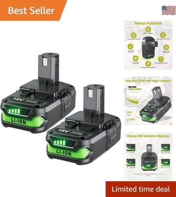 4000mAh Lithium-ion Battery Pack for Ryobi 18V Power Tools - 2 Count