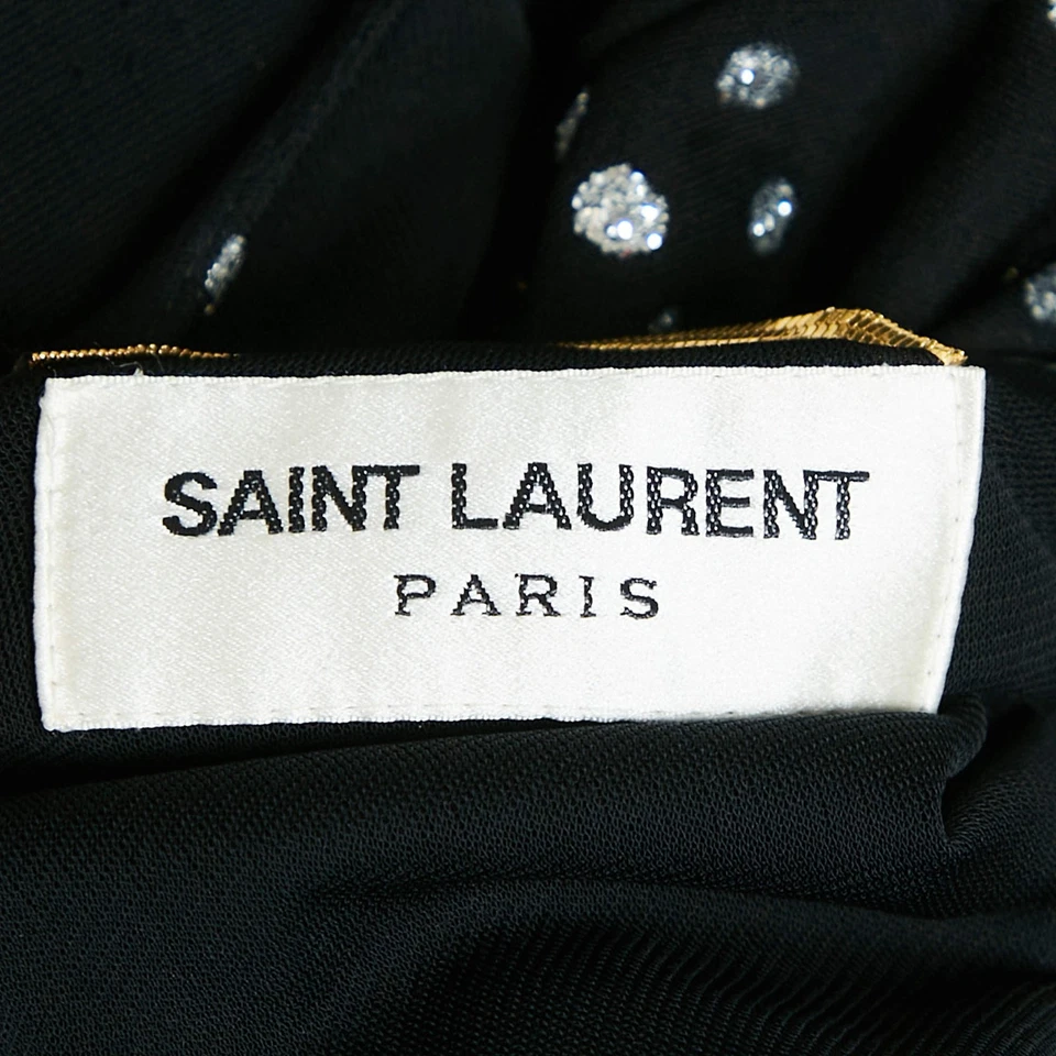 Saint Laurent BlackSilver блестящий печать Джерси плиссированные Midi платье M - Изображение 4 из 4