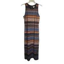Cato Womens XL Sleeveless Maxi Dress Blue Orange Geometric Striped Keyhole Back