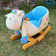 Baby Weavers Plush Rocking Horse/Unicorn Ride-On, Wooden Rockers, Blue/White