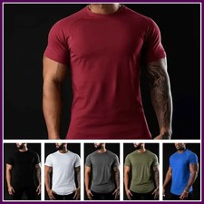 Men Cotton Gym T-Shirt Slim Fit Short Sleeve Round Neck Casual Top