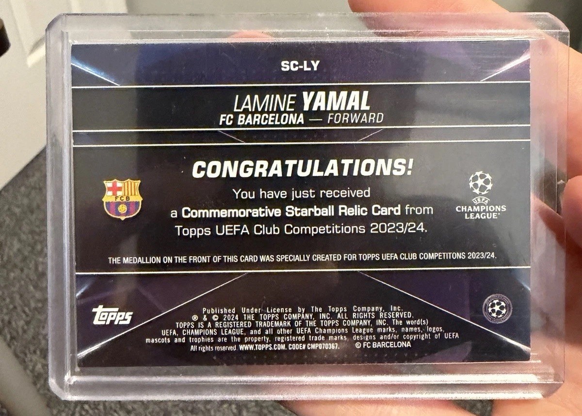 2024 Topps Lamine Yamal UEFA Commemorative Starball Relic Card Rookie SC-LY view 2