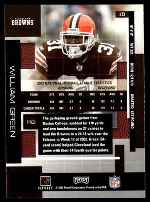 2003 Playoff Absolute Memorabilia - William Green #10 for sale