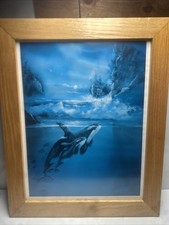 Moon Light Caress Killer Whale Painting Print With Frame. 23”X28.5” 
