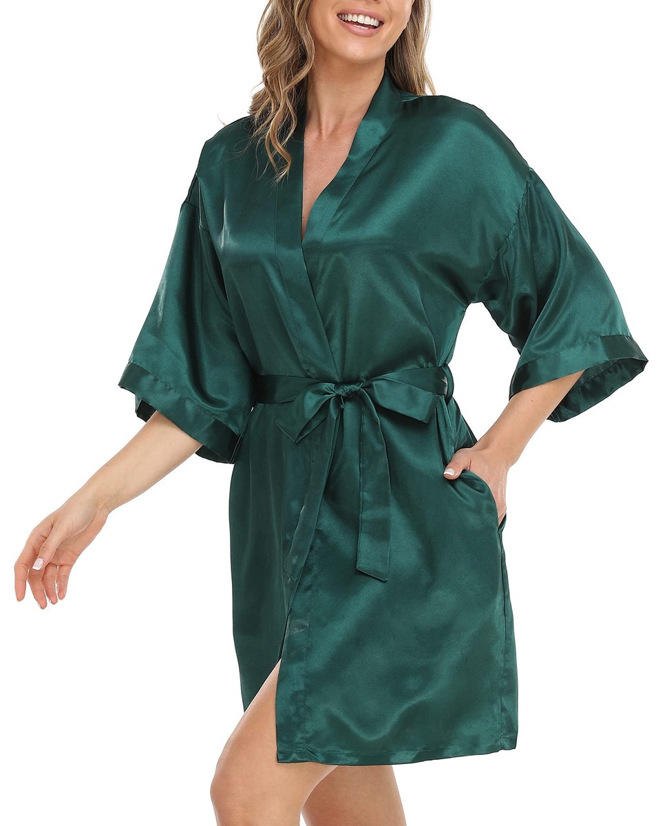 Womens Satin Robe for Bridal Party Short Silky Bride Bridesmaids Kimono  Bath ... | eBay