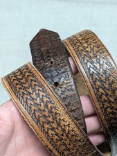 vintage TOOLED handcrafted WESTERN buckle belt 42 brown COWBOY basketweave