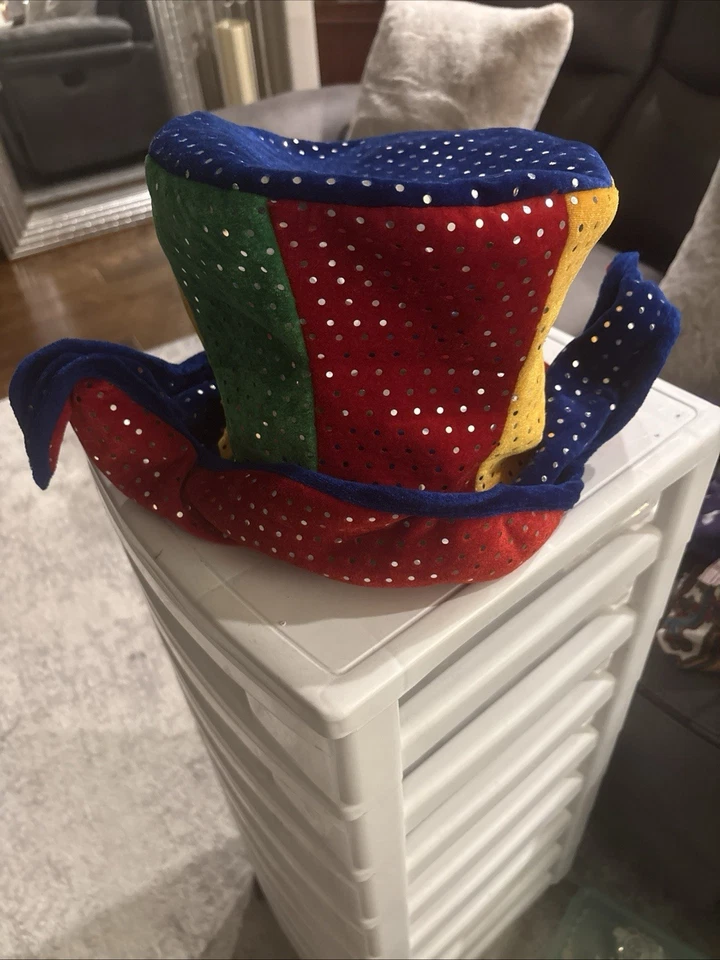 RED GREEN YELLOW BLUE WIDE BRIM PLUSH PARTYTOP HAT Halloween Costume Jester G27a - Image 4 of 4