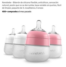 Nanob b  Silicone Baby Bottle Set 4 Pack 5oz Anti-Colic Pink White
