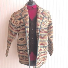 Vintage Aztec Southwestern Woven Blazer Multicolor Tribal Earth Tones Medium EUC