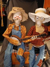 Animated Dueling Banjo Skeletons Halloween Tested Works Great With Box #1486918