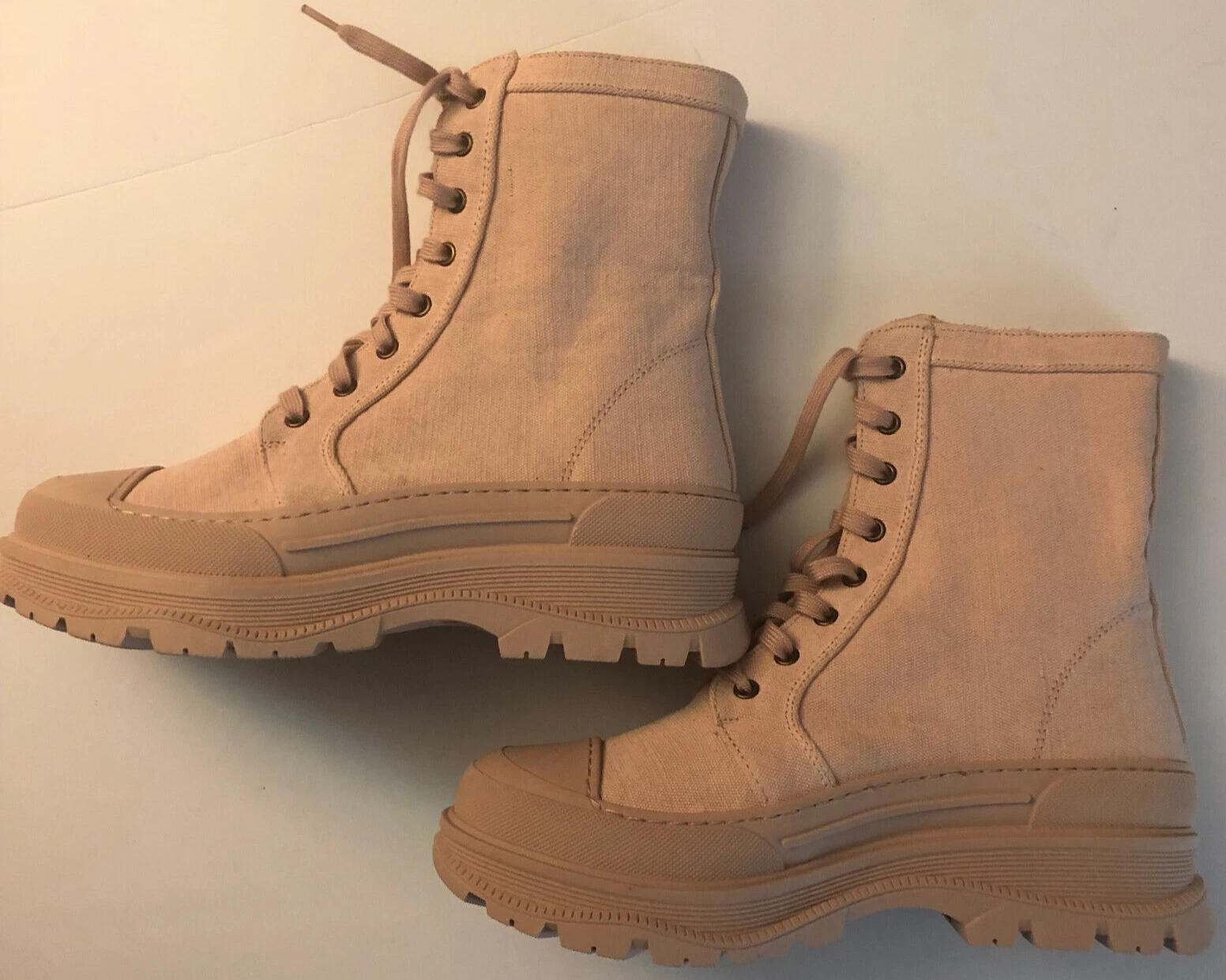 Free People Camp Out Canvas Lace-Up Combat Boots Blush Pink Sz38 (7.5-8) New